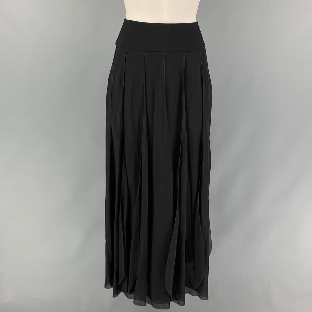 CHANEL Size 6 Black Silk Pleated Wide Leg Skirt